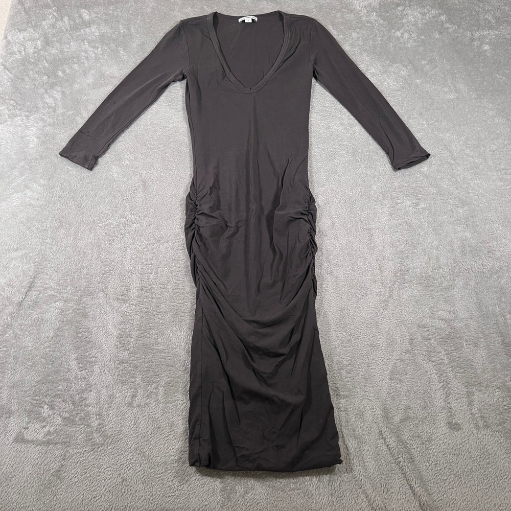James‎ Perse Standard Dress Women's Size 0 Gray 3/4 Sleeve Ruched Maxi Party
